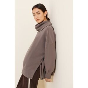 Varley Women's Milton Turtleneck Sweater Grey Ribbed Side Zip Pullover- Size L